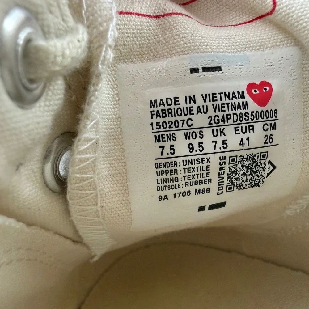 Comme des‎ Garçons PLAY x Converse Chuck 70 Low Cream Heart Sneakers Womens 7.5 - Picture 7 of 7